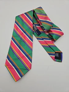 VTG Polo Ralph Lauren Mens Repp Tie 100% Silk Green Purple Pink Stripe Italy - Picture 1 of 5