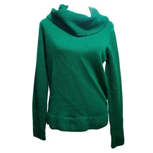 Faded Glory M grün metallic Wasserfallausschnitt Pullover Rippärmel Strukturstrick schick - Bild 1 von 9