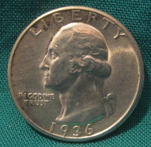 1936 - P Washington 90% Silber 25c - höhere Erhaltung - schöne Details - AU - #415 - Bild 1 von 2