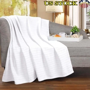 Clara Cotton Woven Throw Blanket Lightweight Textured Striped Cozy Home Decor US - Picture 1 of 71