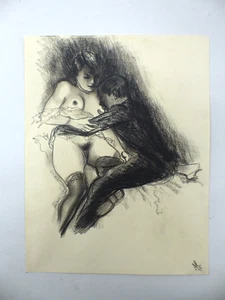 Alexander Szekely Erotische Darstellung Kohlezeichnung signiert AL 1935 Blatt 13 - Bild 1 von 5