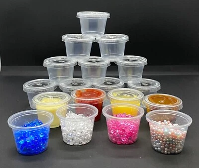 1oz Round Food Containers Plastic Clear Tubs + Lids Deli Pots Sauce Dip Chutney - Image 1 of 4