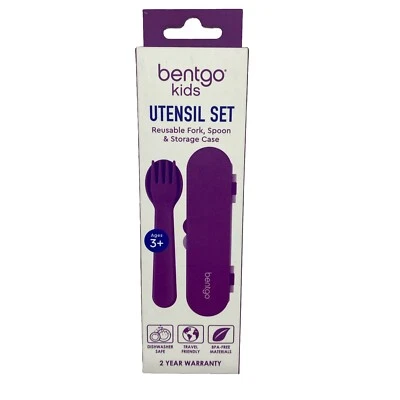 Juego de utensilios para niños bentgo tenedor de plástico reutilizable cuchara y estuche de almacenamiento sin BPA Foto 1 de 3