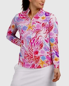 NWT G LIFESTYLE Gottex 1/4 Zip Long sleeve Pullover Pink Sea Wave XS S M L J1 - Picture 1 of 12