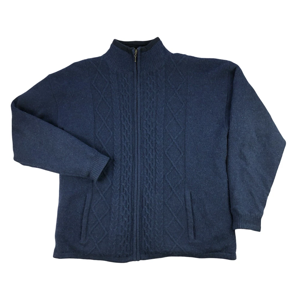 Chaqueta azul Carraigdonn para hombre 2XL 100 % lana tejida con cable cremallera completa Foto 1 de 4