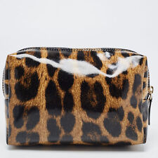 Roberto Cavalli Brown/Black Leopard Print Patent Leather Cosmetic Pouch