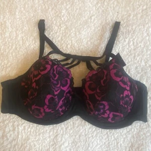 NEW Cacique Bra 42D Lightly Lined Balconette Underwire Lace Black Pink Strappy - Picture 1 of 13
