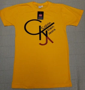 NWT Unisex Medium Calvin Klein Jeans Yellow Spellout T Shirt - Picture 1 of 3