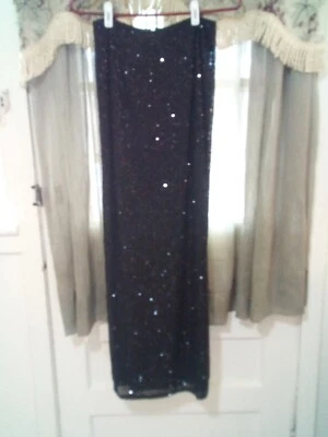 TALLA 4 Falda Larga Negra Corbata Oleg Cassini Vintage Con Abertura. Foto 1 de 4