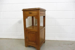 French Antique Wooden Bedside Cabinet Bedside Table Nightstand Marble Top 1920s - Picture 1 of 15