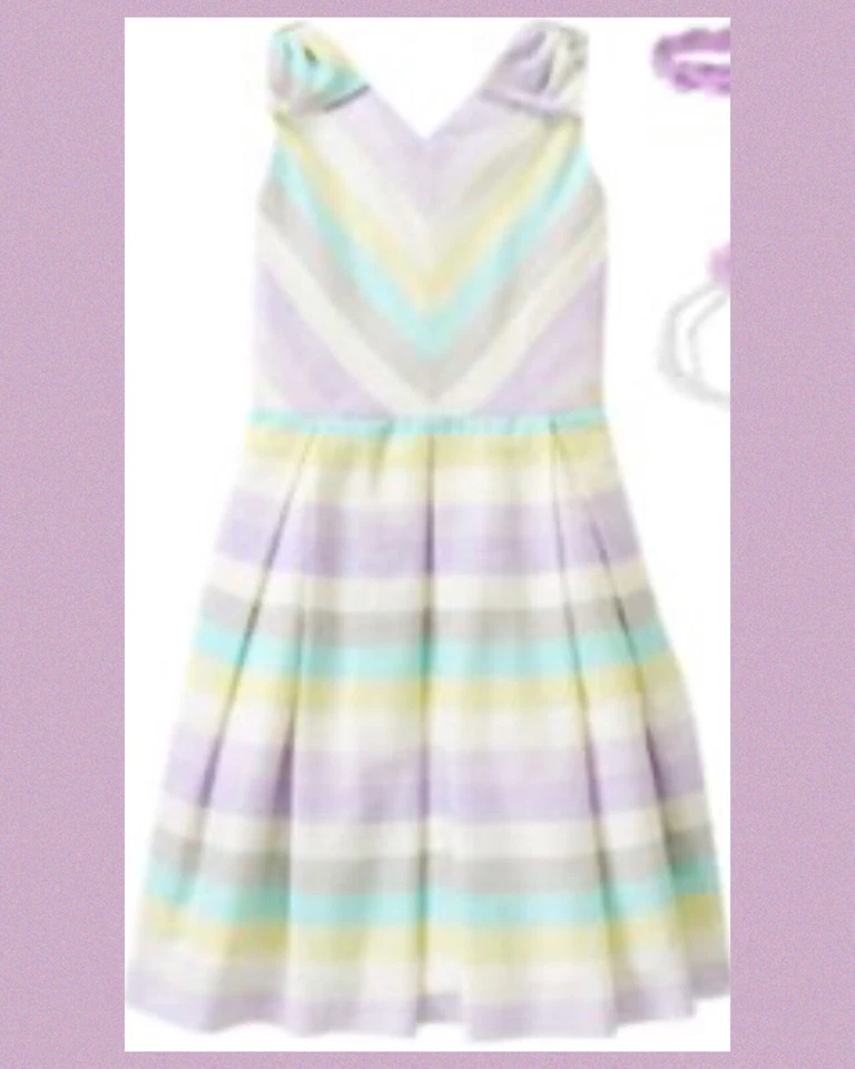 NUEVO CON ETIQUETAS Niñas 6 Gymboree “TEA PARTY” Algodón/Lino RAYAS VESTIDO Sin Mangas Foto 1 de 1