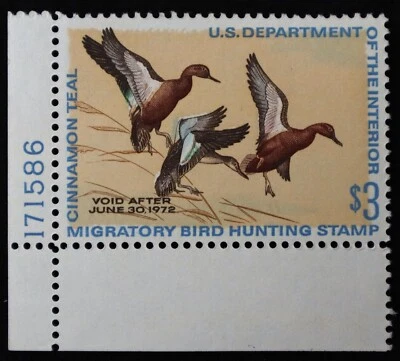 U.S. Mint Stamp Scott #RW38 $3 Federal Duck Hunting Plate #. Never Hinged. - Image 1 of 2