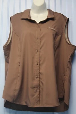 Eddie Bauer brown sleeveless ltwt button front shirt with zip pocket 2XL - Image 1 of 3