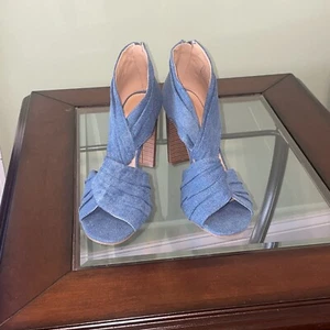Women New Just Fab Open Toe Denim Heeled Sandals Size 9 - Picture 1 of 4