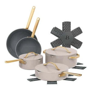 Hermoso Juego de Utensilios de Cocina Antiadherentes de Cerámica de 12 Piezas con Tapas de Colador, Porcini - Imagen 1 de 7