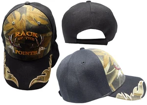 Gorra bordada frontal rack up the points caza ciervos negro con camuflaje frontal sombrero - Imagen 1 de 6