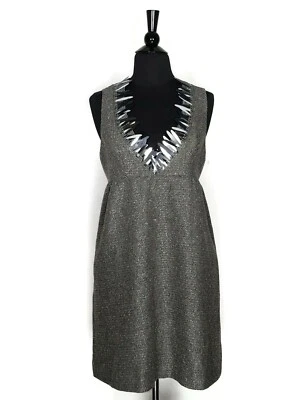 Vestido Anna Sui Target 20 Aniversario Gris Tweed Lentejuelas Cuello Cuentas Talla S Foto 1 de 3