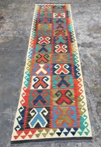 Afghan Runner,Kitchen Runner,Flatweave Kilim,Handwoven Runner,Home Decor,3x10 ft - Picture 1 of 8