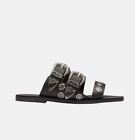 Sol Sana Estwood Slide Sandals Womens Black Hite Leather Size 38