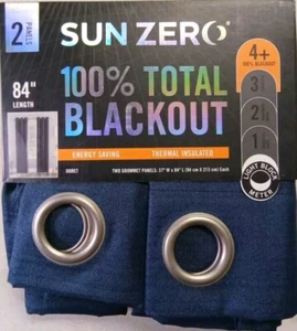 2 Sun Zero 100% Blackout Grommet Panels 37"x 84" Navy - Picture 1 of 4