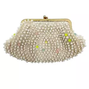 vintage Mademoiselle white beaded Coin Purse change wallet handmade Hong Kong - Picture 1 of 10
