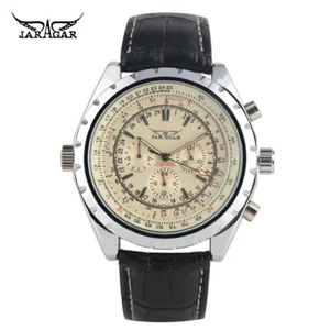 JARAGAR Men Automatic Mechanical Wristwatch Leather Bracelet Band Chronograph - Picture 1 of 11