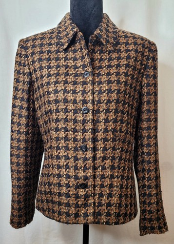 VETEMENTS Giacca in tweed Style & CO Collection marrone spina di pesce manica lunga taglia 8