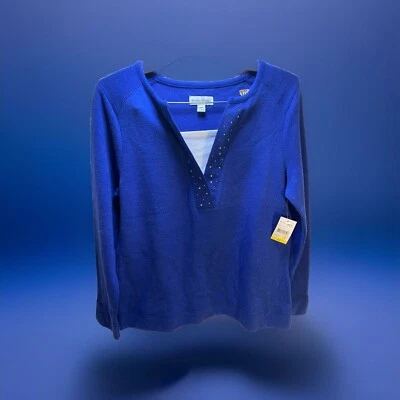 Studio Works women's top sweater collared size PM Blue Long Sleeves ~ New ￼ - Image 1 of 4
