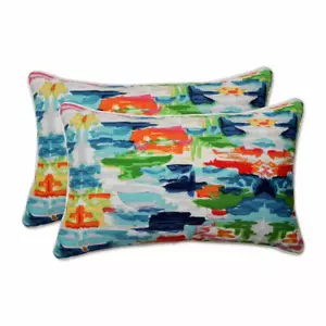 Blue Rectangular Outdoor Lumbar Throw Pillow 2-Pack - Picture 1 of 12