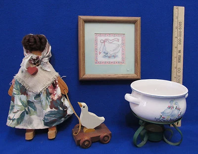 Placa de pared quemador popurrí decoración ganso de campo y muñeca de madera con vagón lote de 3 Foto 1 de 4