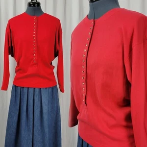 Top de murciélago tejido rojo vintage EZ Spirit con muchos botones talla S - Imagen 1 de 18