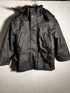 Nautica Winter Jacket Youth Size (S)8 Black Hood Polyester Full Zipper & Button - Picture 1 of 13