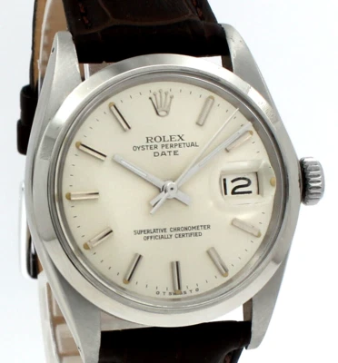 Mens VINTAGE Rolex Oyster Perpetual Date Stainless Steel Silver Dial 34mm Watch - Image 1 of 4