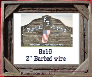 8x10" Barbed wire barnwood barn wood picture frame weathered barb bobwire rustic - Picture 1 of 6