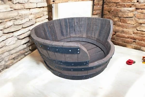 Whiskey Barrel Dog Bed - Rustic Reclaimed Wood, Unique Pet Bed, Vintage Home - Picture 1 of 4