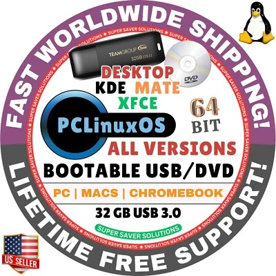 PCLinuxOS LIVE BOOT USB, DVD DESKTOP KDE, MATE, XFCE, LXQT, LXDE, 64 BITS, MAC/PC Foto 1 de 4