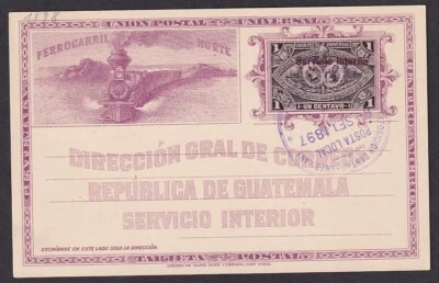Guatemala 1897 1 centavo papelería postal embalaje original Servicio Interno /usado / ¡RARO! Foto 1 de 2
