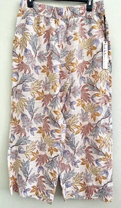 Nicole Miller Wide Leg Pants 100% Linen Leaves Botanical Rusty Brown L Large - Picture 1 of 4