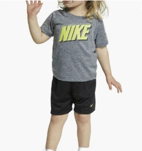 Nike Toddler Boy 2 Piece Shirt & Shorts Set~Gray, Black, White & Volt~DRI-FIT - Picture 1 of 4