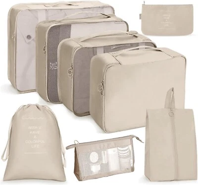 Packtaschen Kofferorganizer Set 8-teilig für Koffer Organizer Urlaub Beige B126 - Bild 1 von 4