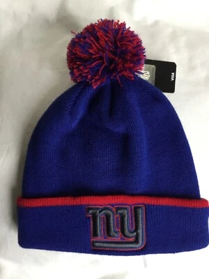 NUEVO CON ETIQUETAS '47 New York Giants Bordado Logo Puño Azul con Forrado Pom Pom Winte Sombrero Foto 1 de 4