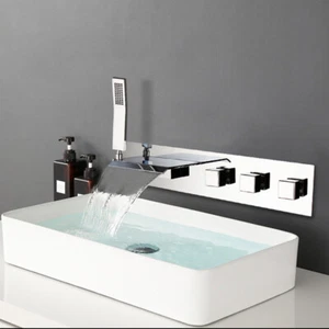 Chrome Bathtub Faucet Set Waterfall Spout Tub Mixer Rainfall Hand Held Spray Tap - Picture 1 of 6