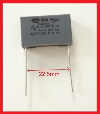 Condensateur MKP X2 0.47uF 470nF 474K 275V 310V 22,5mm - Immagine 1 di 2