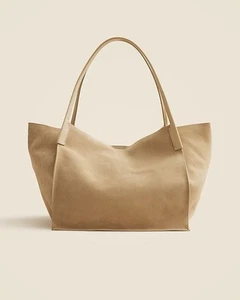 J.Crew Unstructured Large Berkeley Luxe Tote Carryall Bag in Light Khaki Suede - Picture 1 of 7