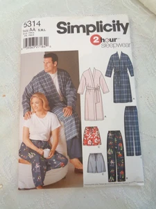 Simplicity Pattern 5314,t Men and Women's Robe, Pajama Shorts and Pajama Pants - Picture 1 of 2