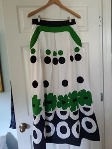 EUC Kenzo Midi Maxi Skirt Green Black Cream Art To Wear Sz. 42 EU Cotton Pockets - Picture 1 of 14