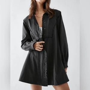 FREE PEOPLE Cherry Mini Dress Tunic Black Farmhouse Rustic Pleated Small S NEW - Picture 1 of 3