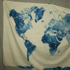 Earth Map Watercolor Tapestry Office Dorm Large Blue & Off-White (58x81) - Picture 1 of 12