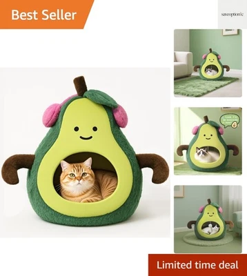 Charming 19-Inch Cute Cat Bed with Removable Cover & Fun Stickers - Avocado - Image 1 of 4