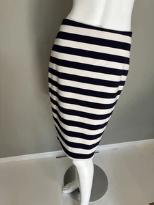 The Limited Women's Striped Straight Skirt Size 4 Stretch Slit Lined White Navy - Picture 1 of 8
